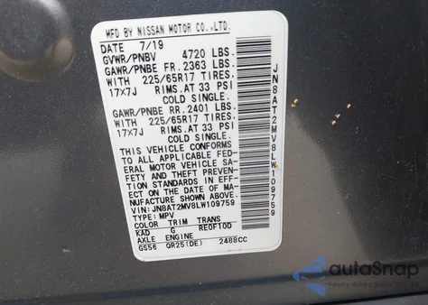 2020 Nissan Rogue Sv Intelligent Awd z USA, uszkodzony, nr VIN JN8AT2MV8LW109759